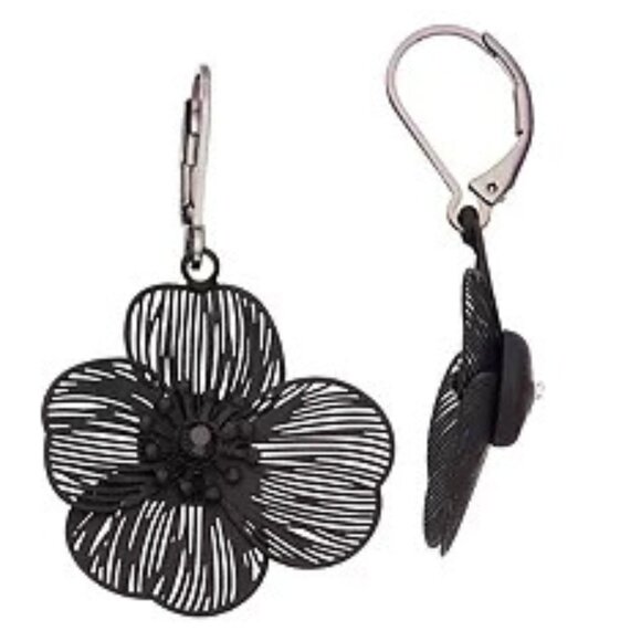VERA WANG Gothic Black Flower/Black Crystal Drop Earrings**NEW! - Picture 1 of 2